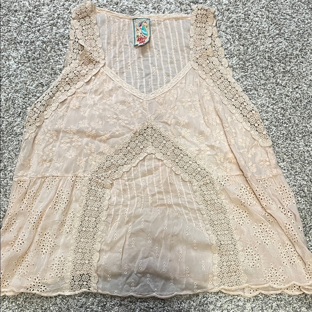 Johnny Was Boho Lace Sleeveless Top - Cream